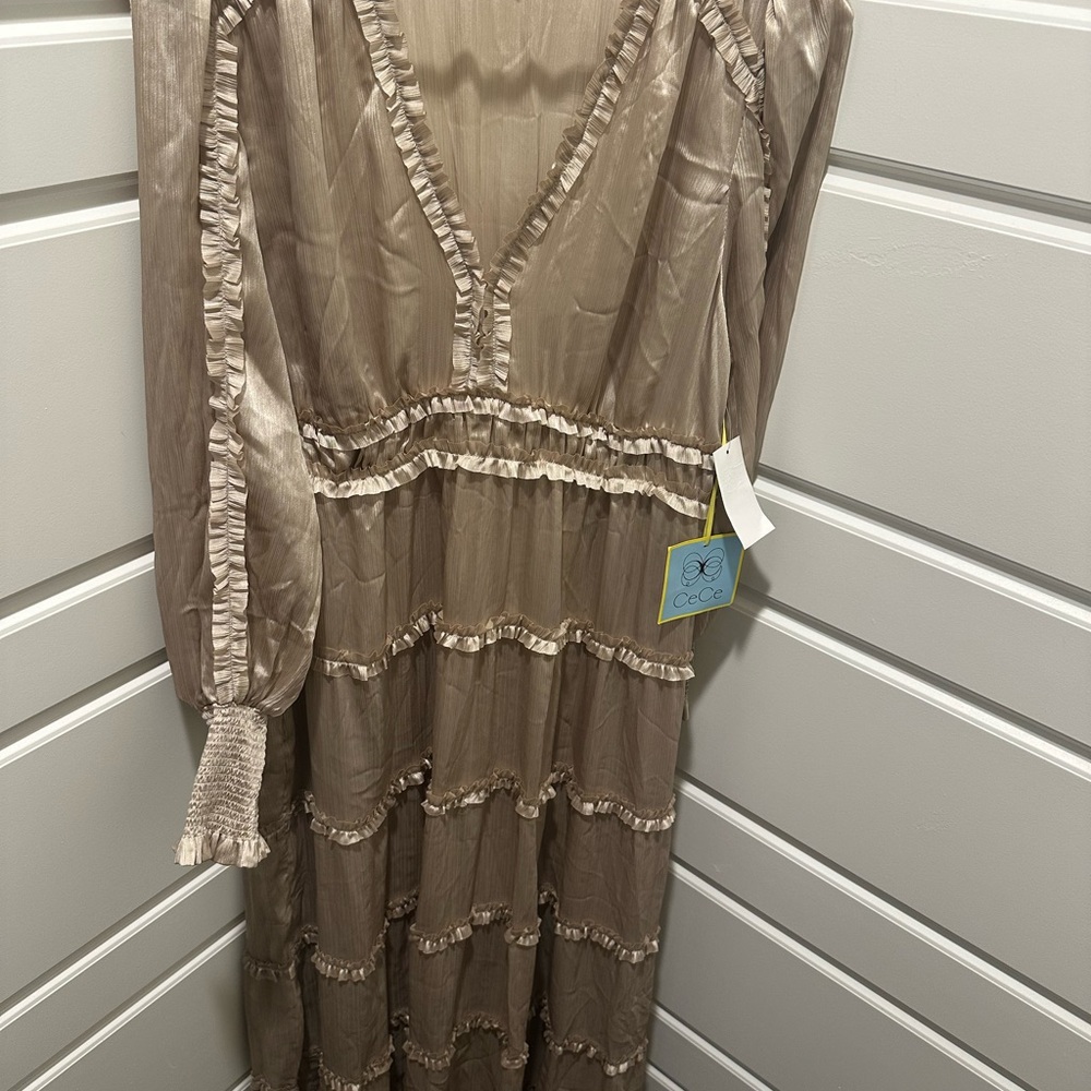 CeCe Champagne Colored Maxi Tiered Dress